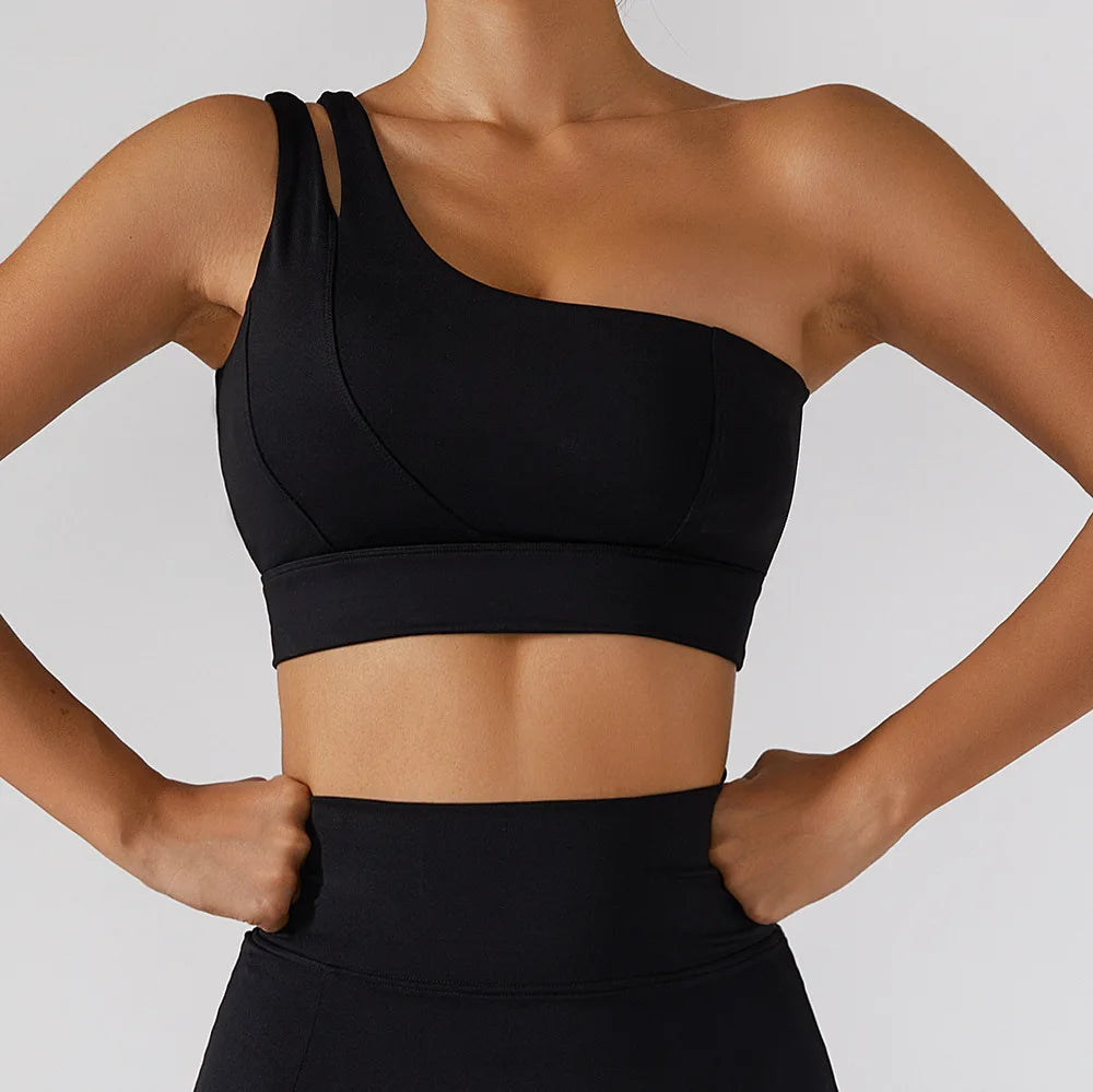 One-Shoulder Push-Up High-Impact Sports Bra – Sexy Gym & Running Vest