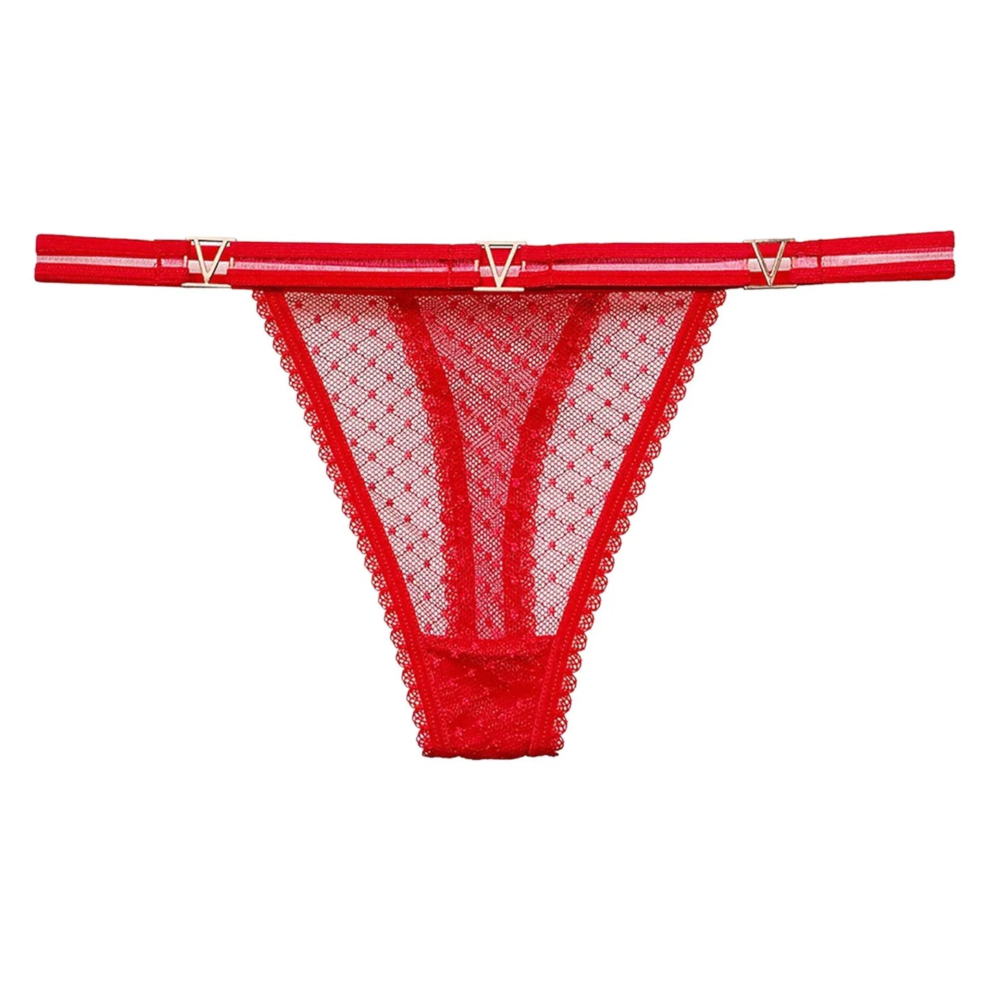 Seamless Hipster Mesh Thong – Low Waist Multi-Color G-String with Lace & Metal Buckles for Women