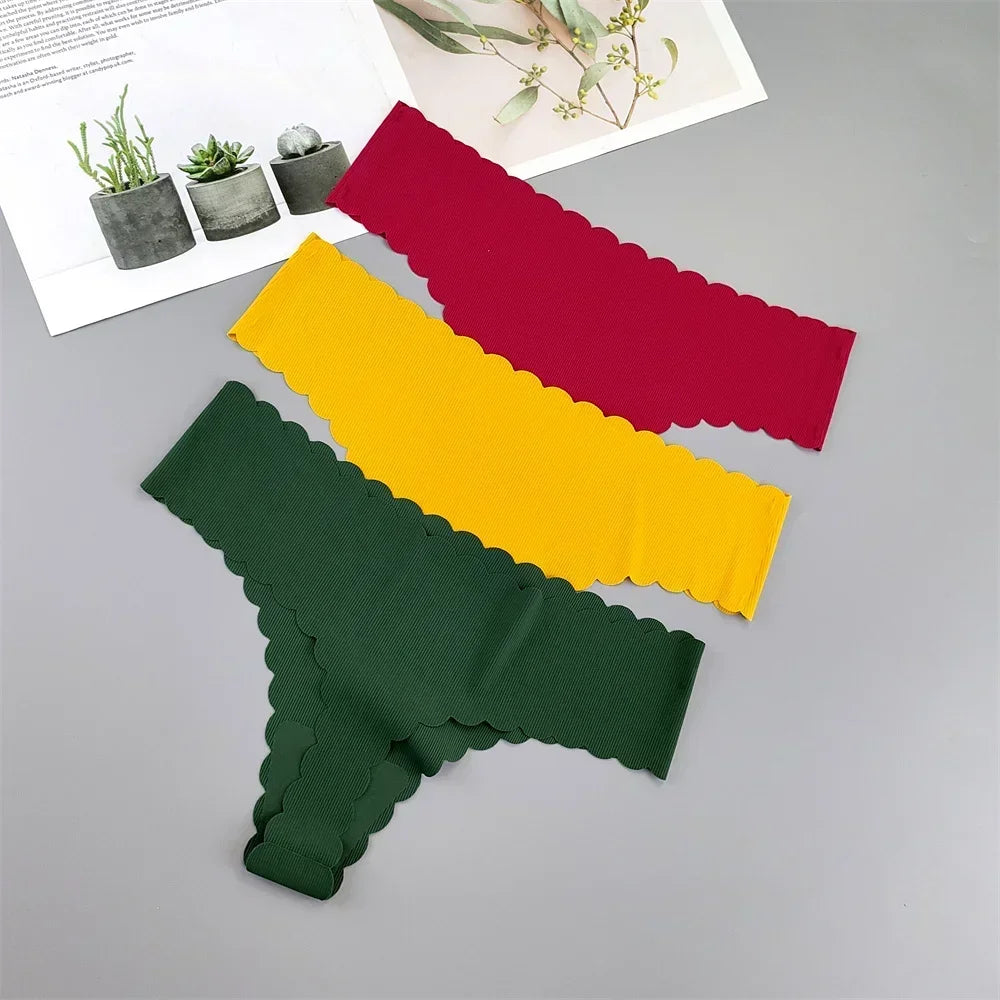 3 Pieces Seamless Thong Panties Pack Women Invisible Thread Ice Silk Sexy G-string Underwear Bikini Brief Plus Size
