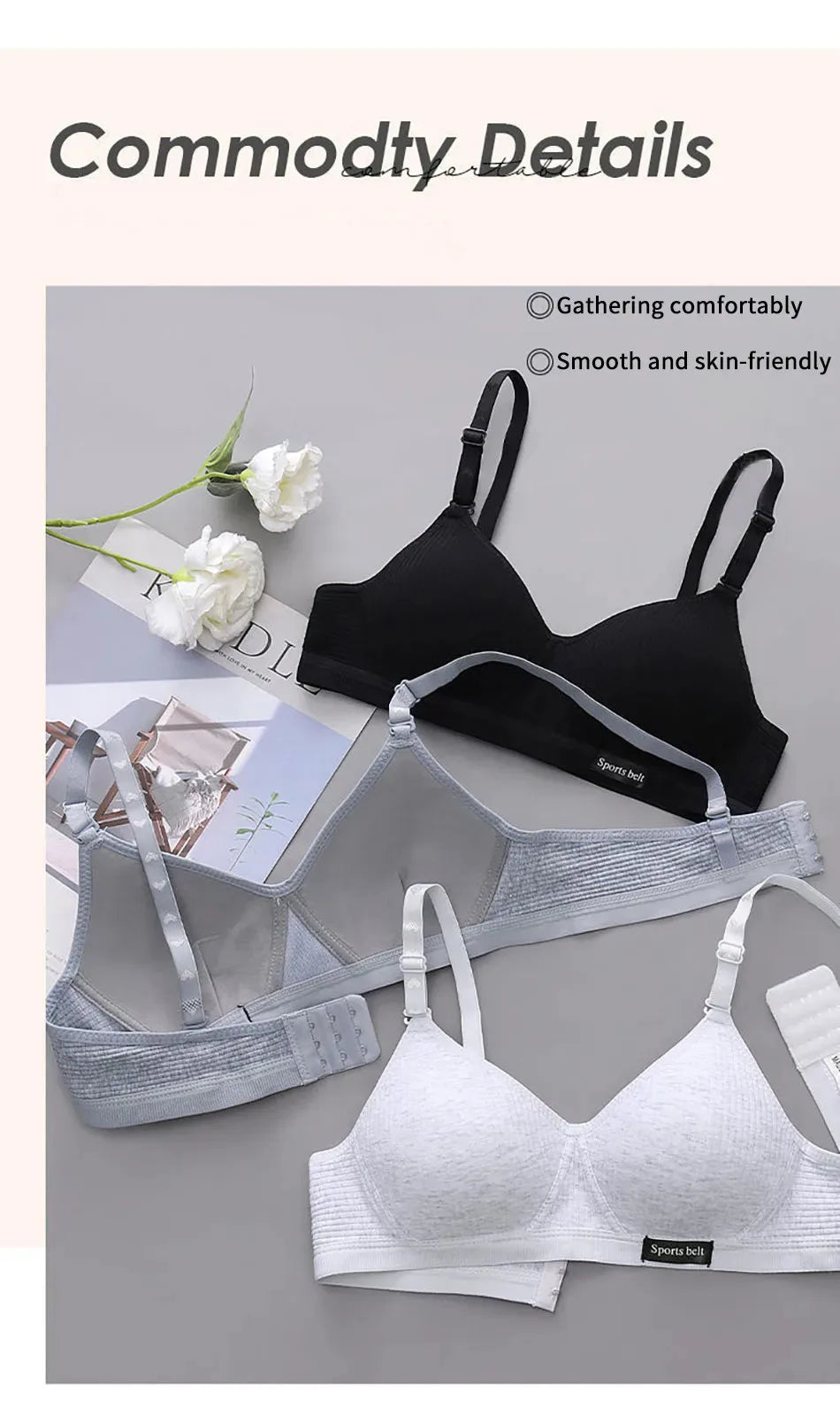 Cotton Women's AB Cup Bra Underwear Wireless Gathering Comfortable V-Bra Women's Upward Push Underwear