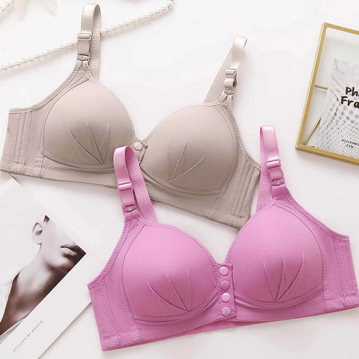 Plus-Size Front-Closure Push-Up Bra for Mature Women – Adjustable Thin Cups, Breathable Comfort Underwear