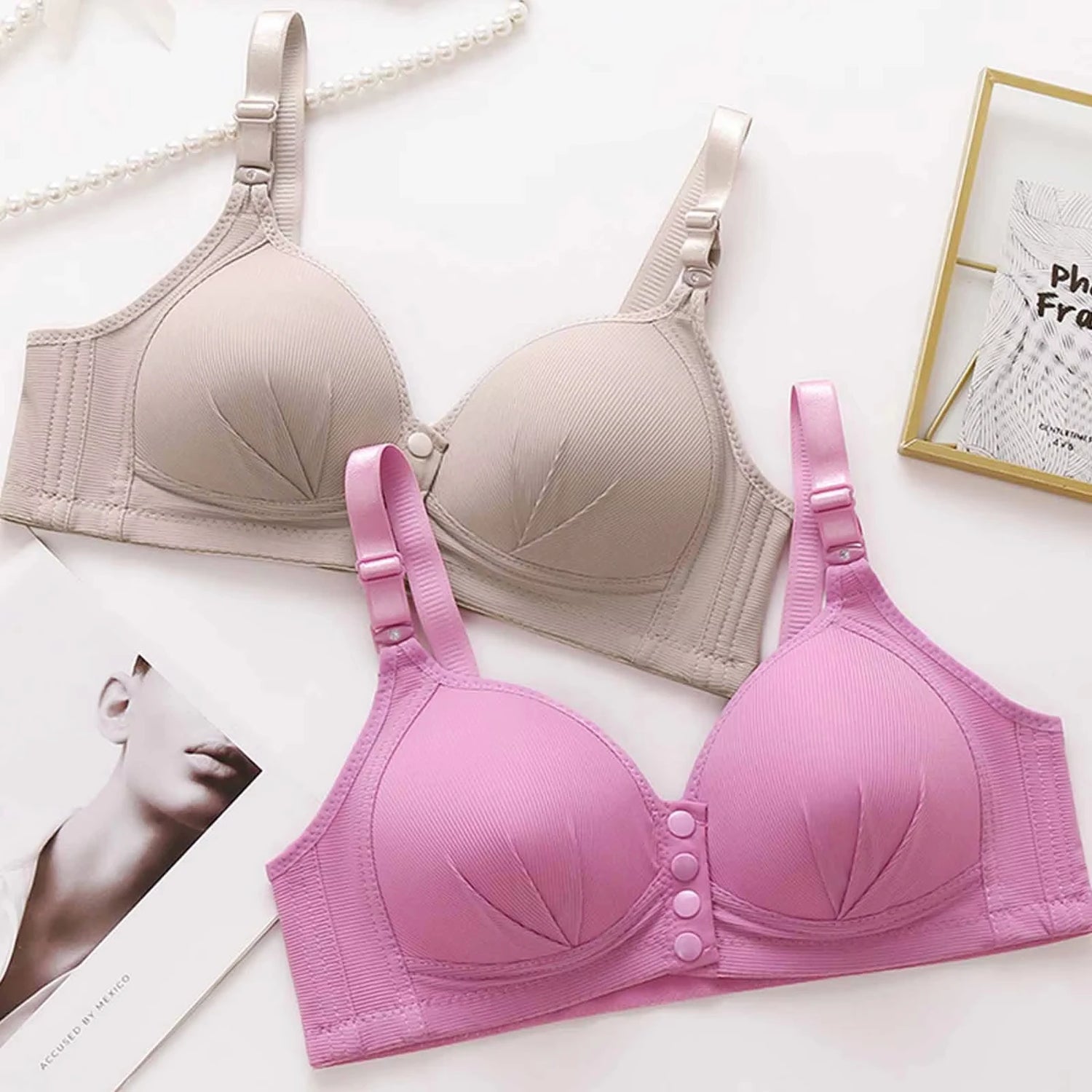 Plus-Size Front-Closure Push-Up Bra for Mature Women – Adjustable Thin Cups, Breathable Comfort Underwear