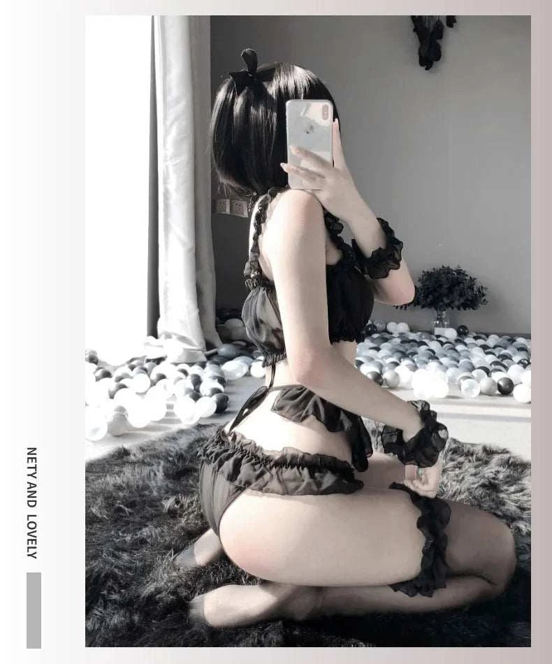 Hot Cute Anime Cow Cosplay Exotic Costume Japanese Style Bikini Lingerie Set for Role Play Night Sleepwear Clubwear Maid Uniform