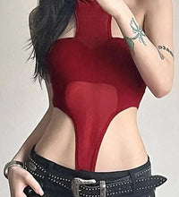 Solid Red Mesh Corset Bodysuit
