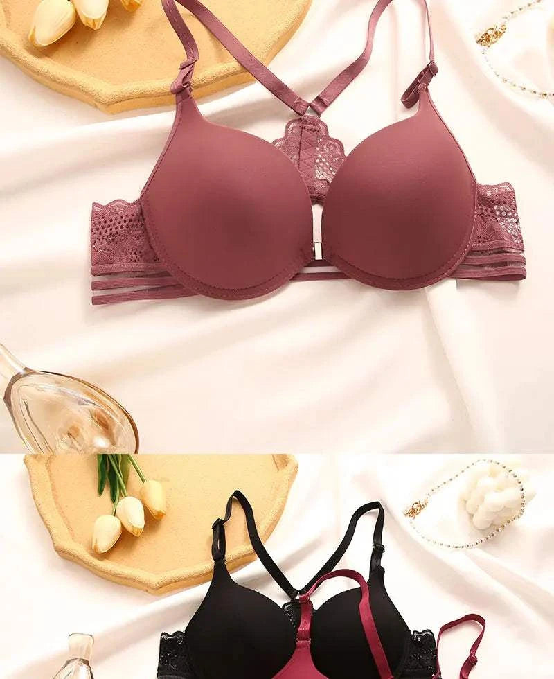 3Pcs Front buckle Sexy Bra Beautiful Back Gathered Lingerie Lace Bra Small Chest Adjustable Bra Women's Upper Support Lingerie