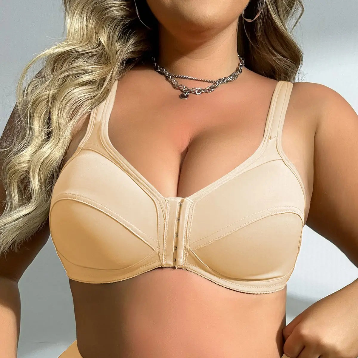 Beauwear Front Closure Bra for Women Plus Size Full Cup Bras Wirefree Underwear Solid Color Simple Lingerie-2025
