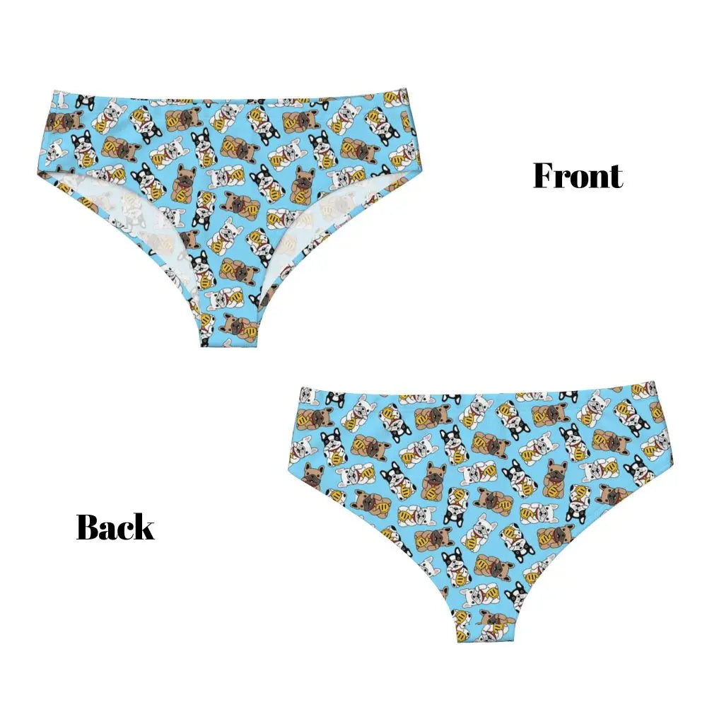 Custom Womens French Bulldog Christmas Santa Claus Brief Panties Female Stretch Underwear Underpants
