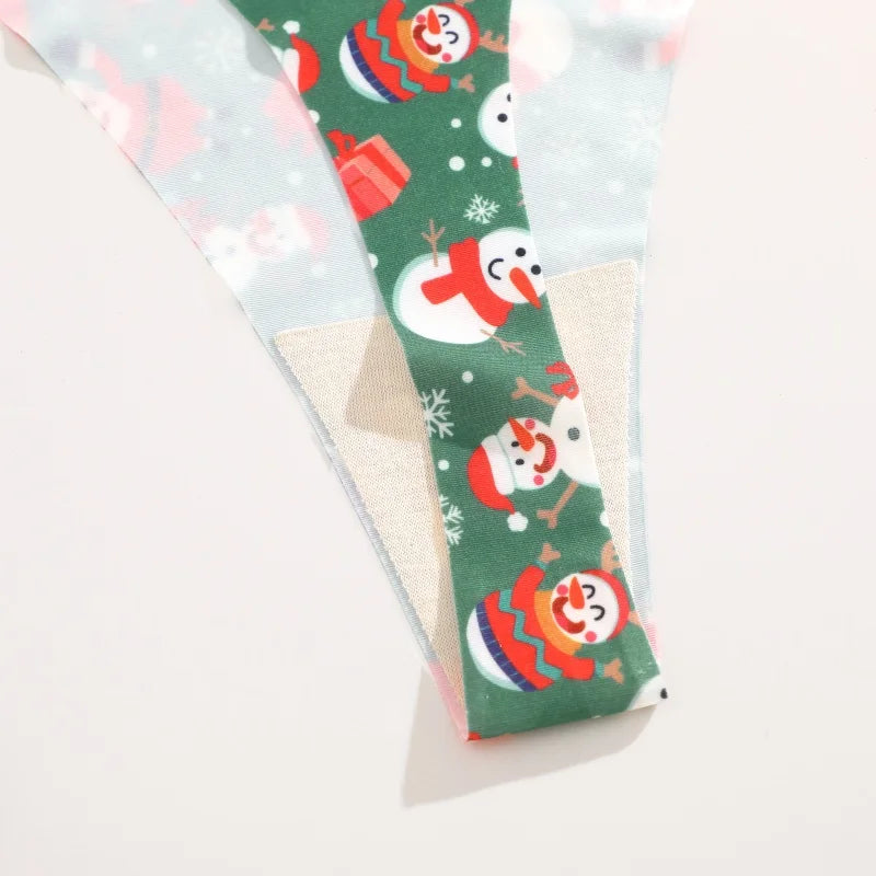 New 4Pcs Christmas Print Underwear Breathable Shiny Belt Thong Women Skin-friendly Fashionable Casual Christmas Gifts