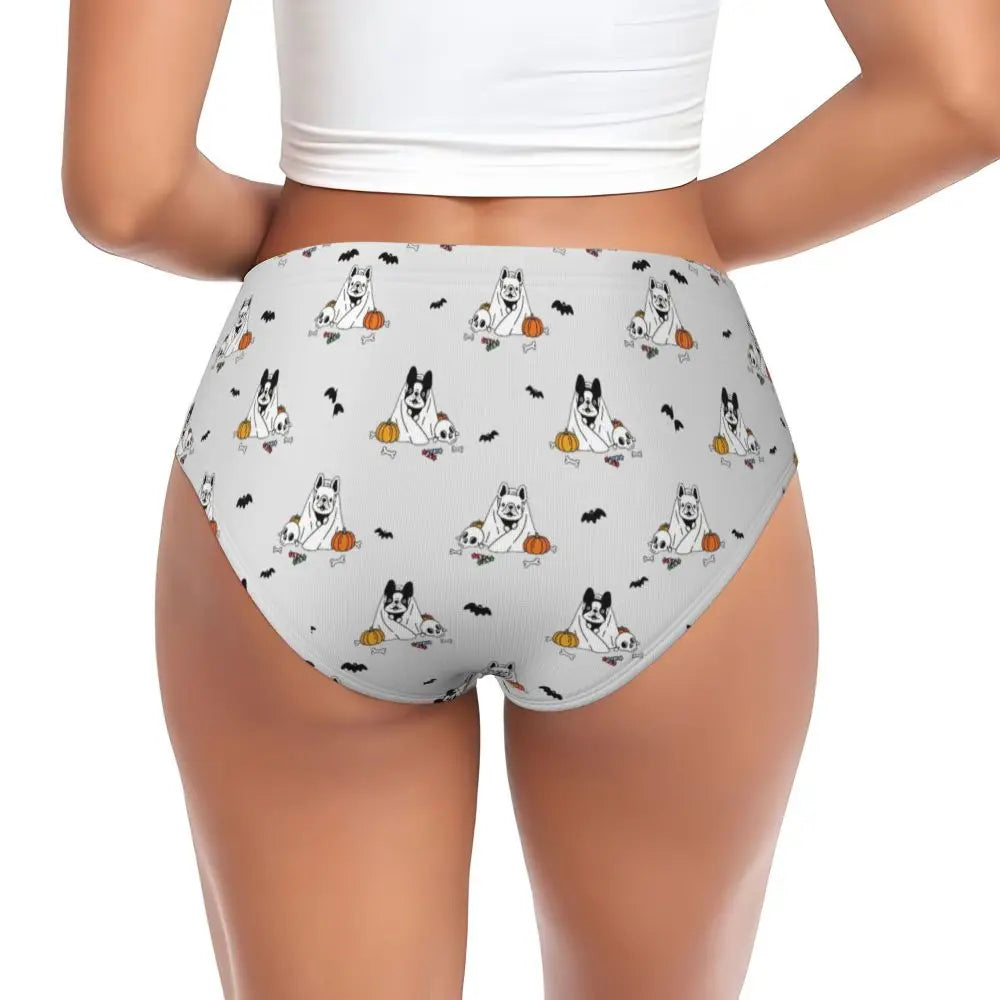 Custom Womens French Bulldog Christmas Santa Claus Brief Panties Female Stretch Underwear Underpants