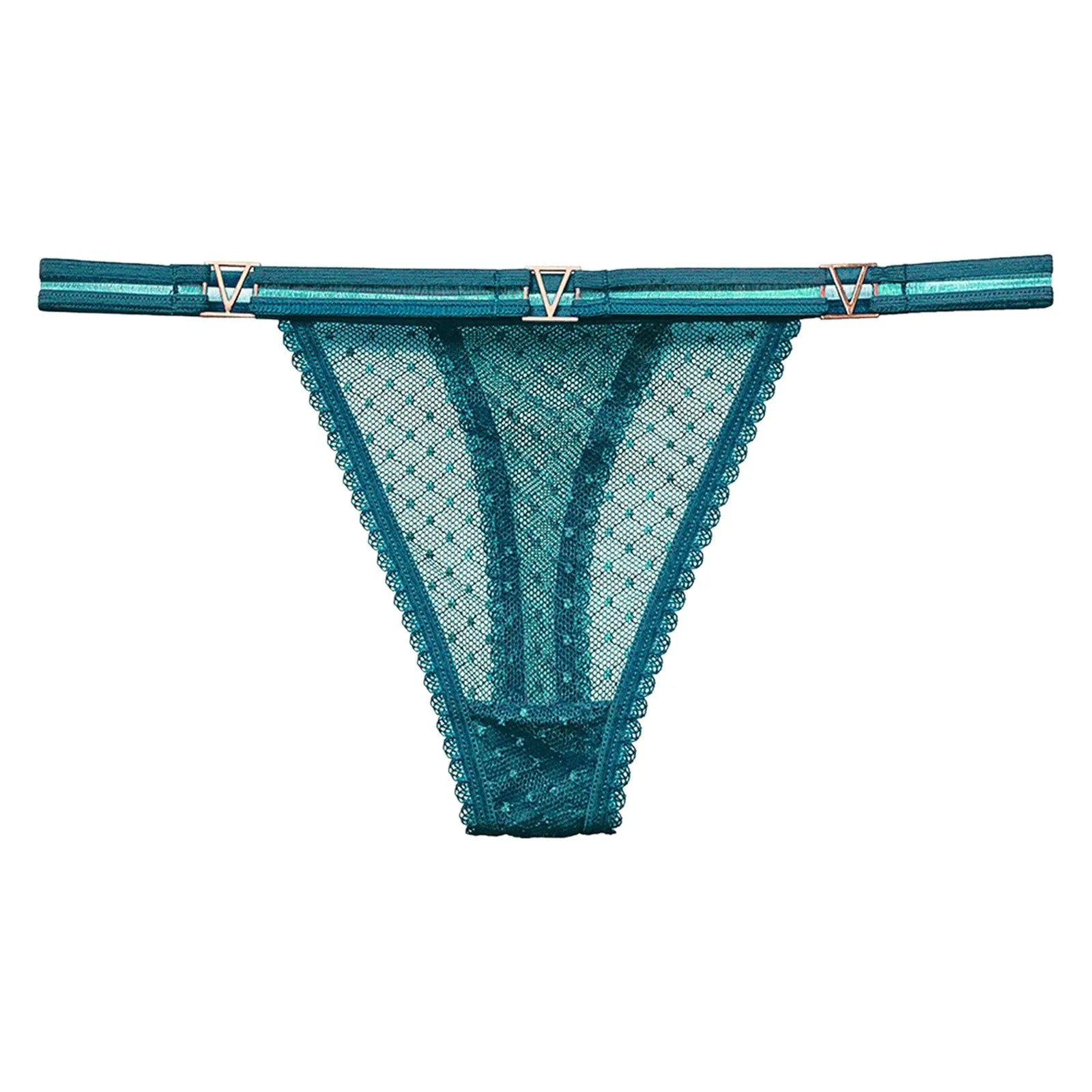 Seamless Hipster Mesh Thong – Low Waist Multi-Color G-String with Lace & Metal Buckles for Women