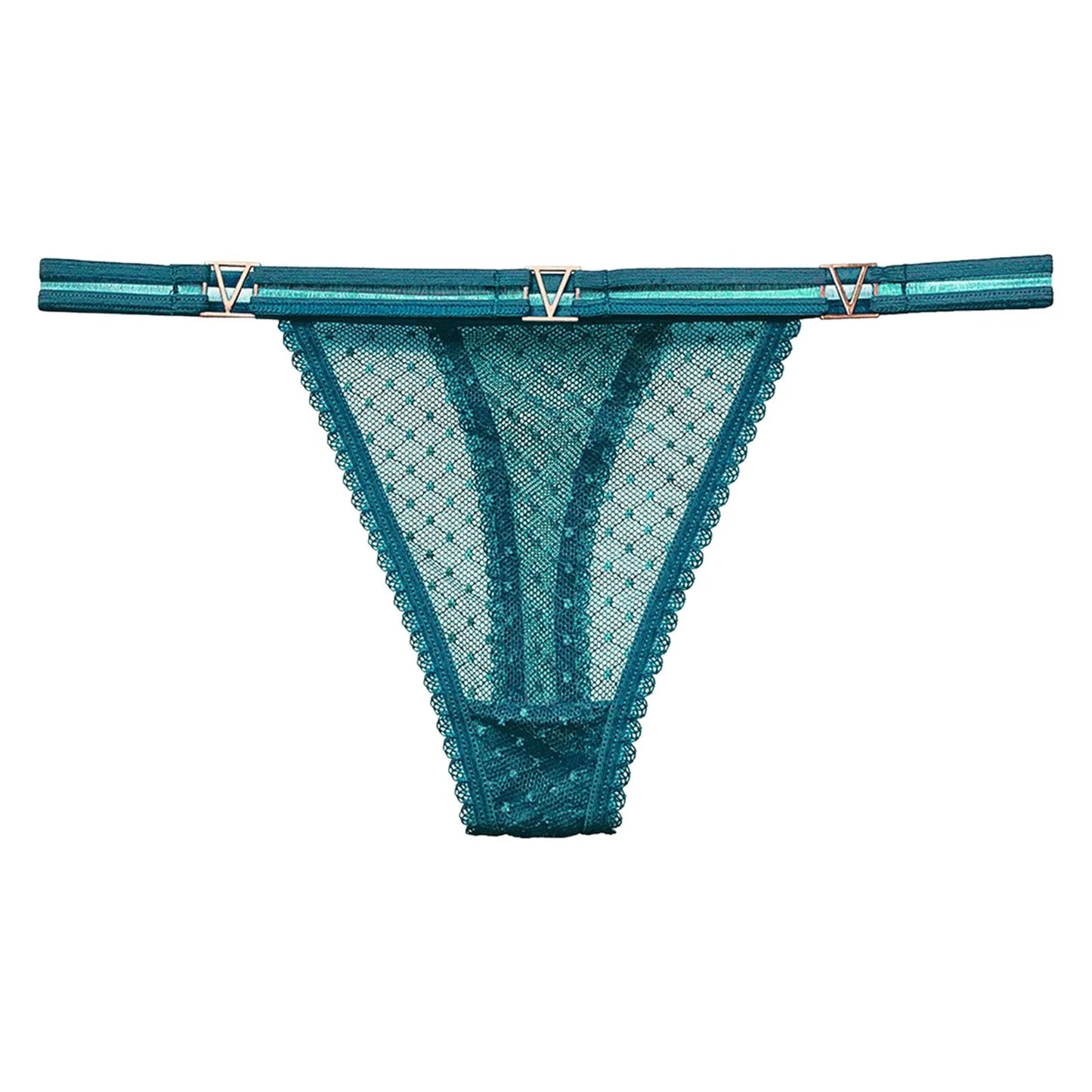 Seamless Hipster Mesh Thong – Low Waist Multi-Color G-String with Lace & Metal Buckles for Women