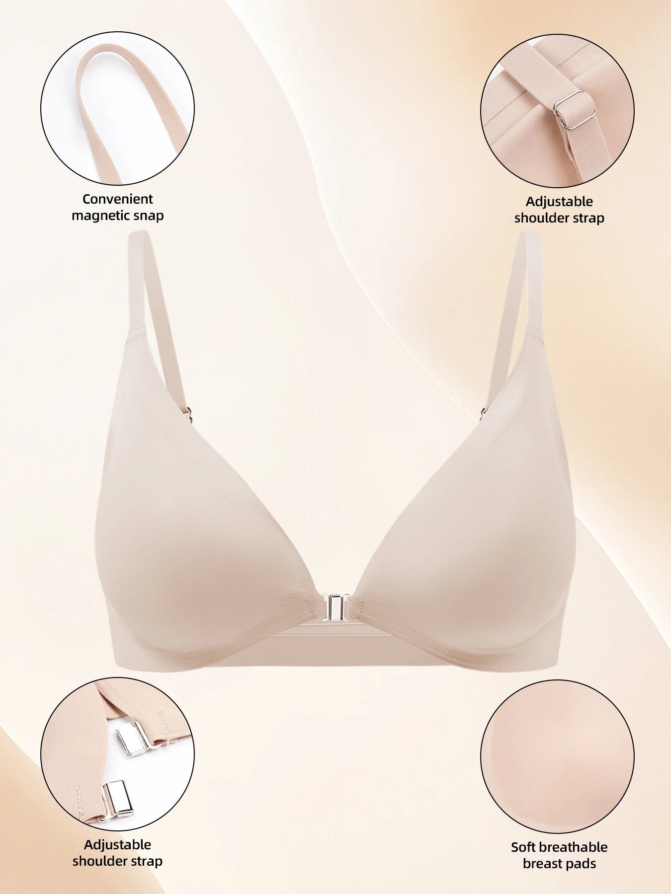 Women's Wireless Front Closure Push-Up Bras - 7 Pack Colored Seamless T-Shirt Lingerie with Removable Padding