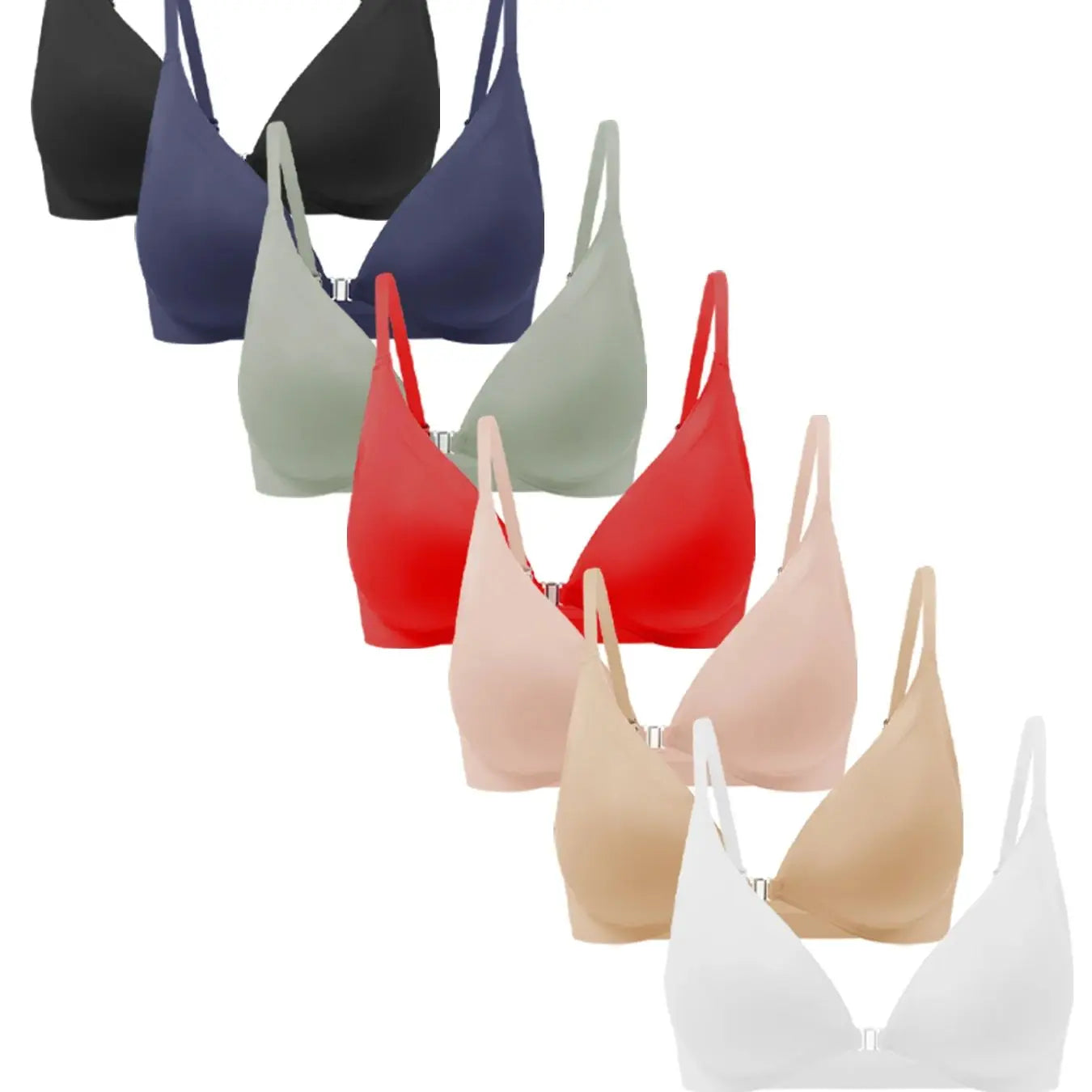 Women's Wireless Front Closure Push-Up Bras - 7 Pack Colored Seamless T-Shirt Lingerie with Removable Padding