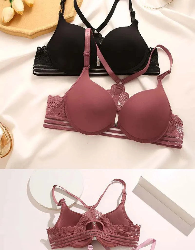 3Pcs Front buckle Sexy Bra Beautiful Back Gathered Lingerie Lace Bra Small Chest Adjustable Bra Women's Upper Support Lingerie