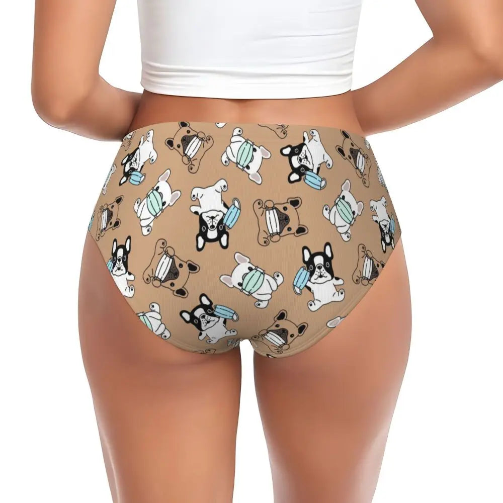 Custom Womens French Bulldog Christmas Santa Claus Brief Panties Female Stretch Underwear Underpants