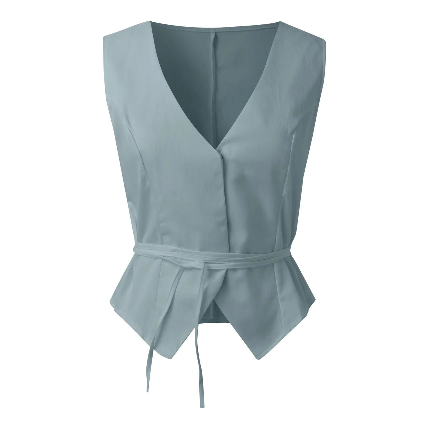 V-Neck Lace Up Slim Fit Tank Top – Sleeveless Y2K Cropped Camisole Cardigan for Women