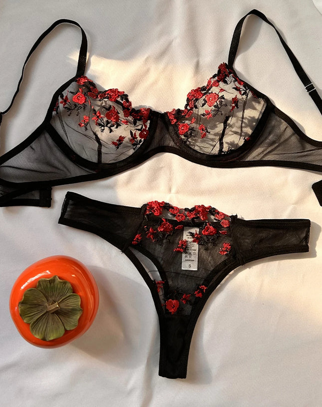 Sexy Set Womens Underwear Exotic Emotional Bra Set Embroidered Print Brassiere Lingerie Set Women's Set Push Up Thin Bralette