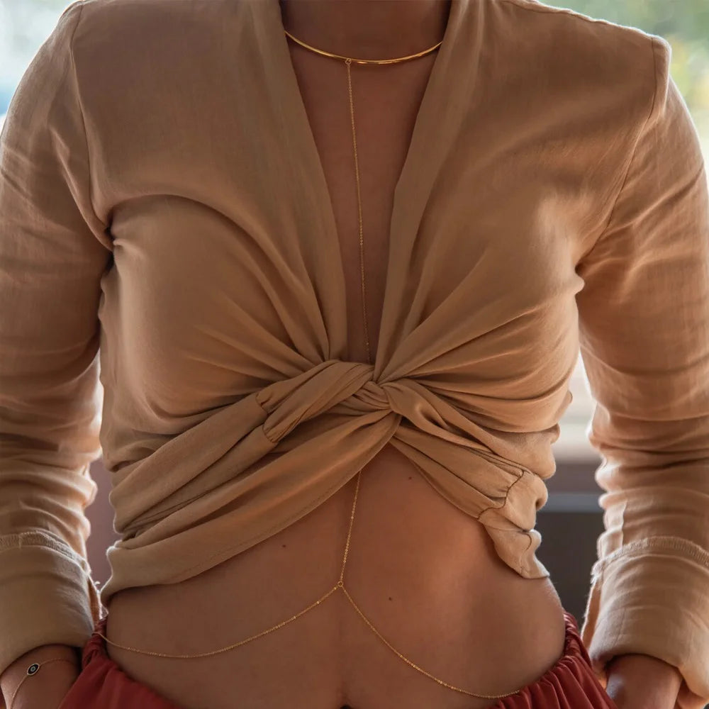 Stonefans Sexy Choker Body Chain Harness Collar Jewelry for Women Simple Metal Chain Body Necklace Bikini Decor Accessories