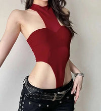 Solid Red Mesh Corset Bodysuit