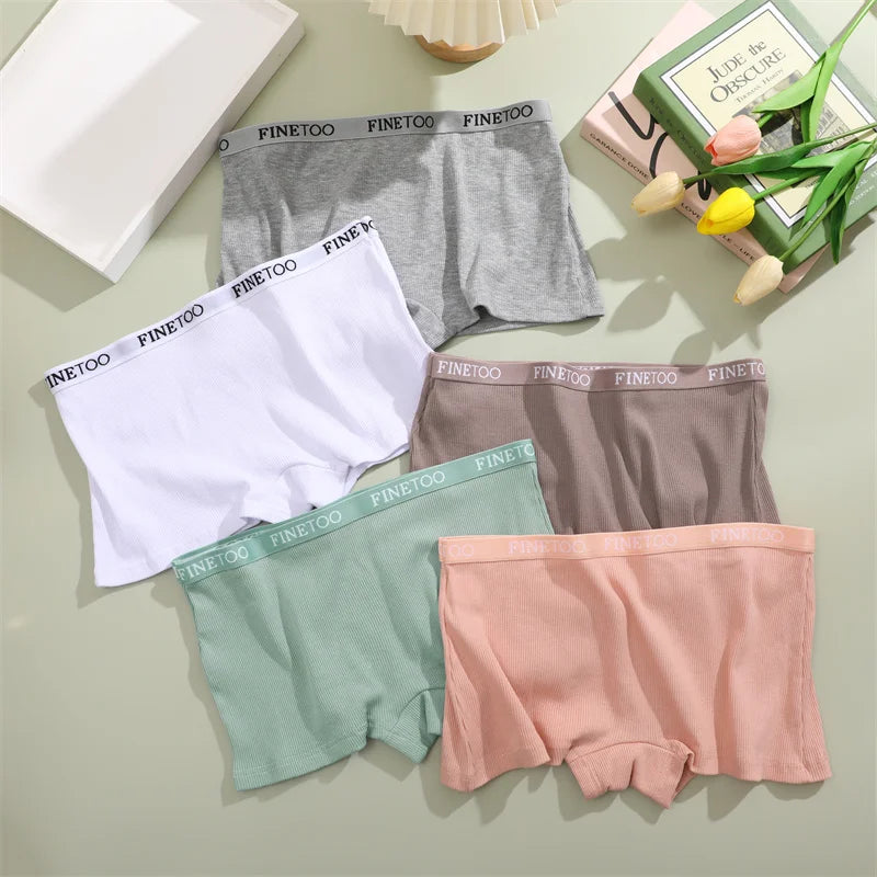 5PCS Women's Cotton Fabric Panties Fashion Letter Solid Color Boyshorts Seamless Cozy Breathable Sports Boxers Female Lingerie