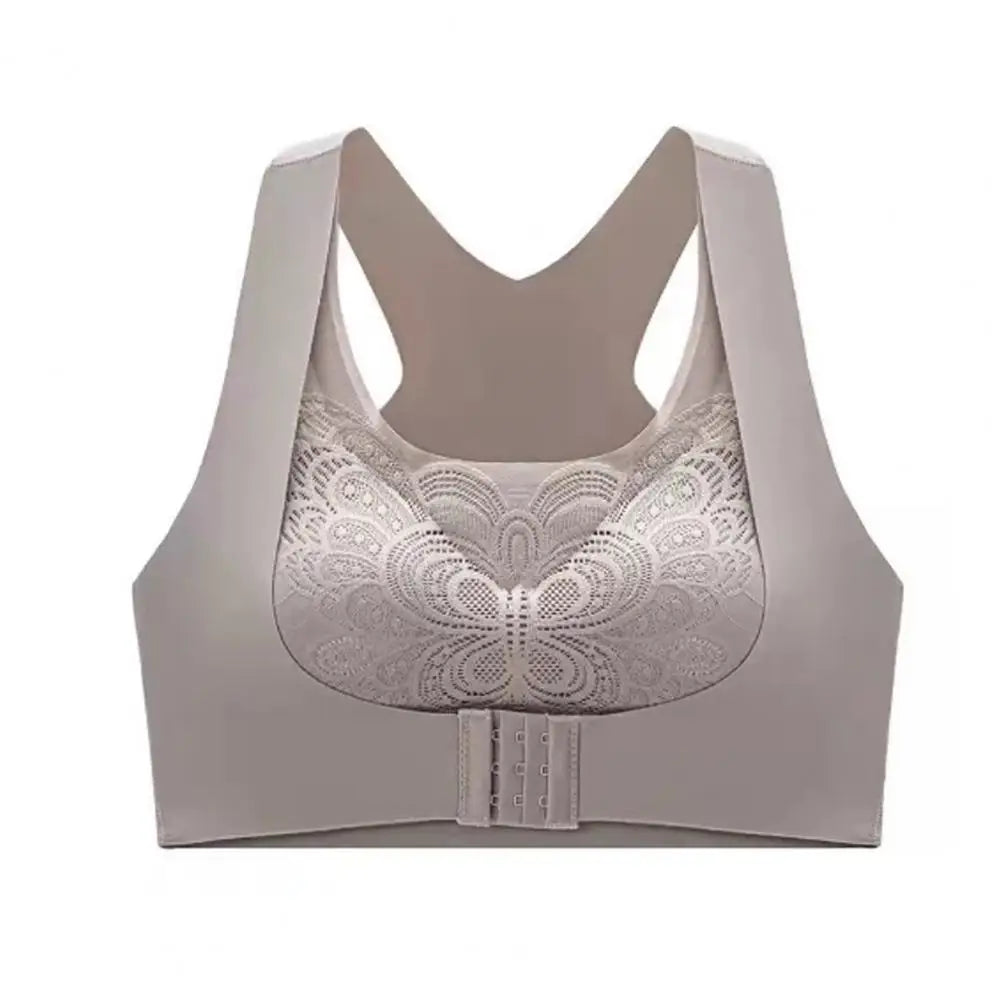 Front-Closure Wireless Posture Support Sports Bra – Breathable Cross-Back Comfort Underwear