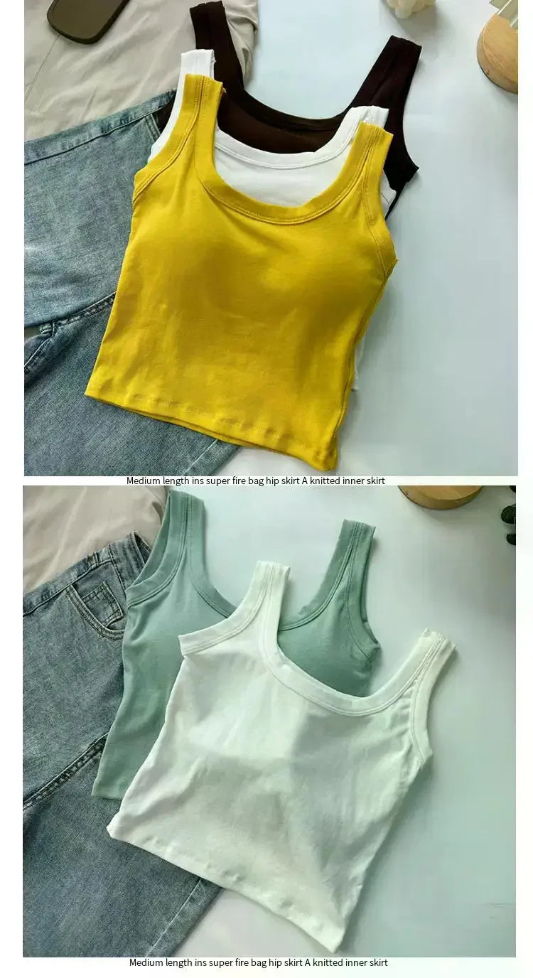 Women's Vest One-Piece No Steel Ring Cotton Chest Pad Wide Shoulder Sports Yoga Vest Underwear Black White Bra Tank Top Women