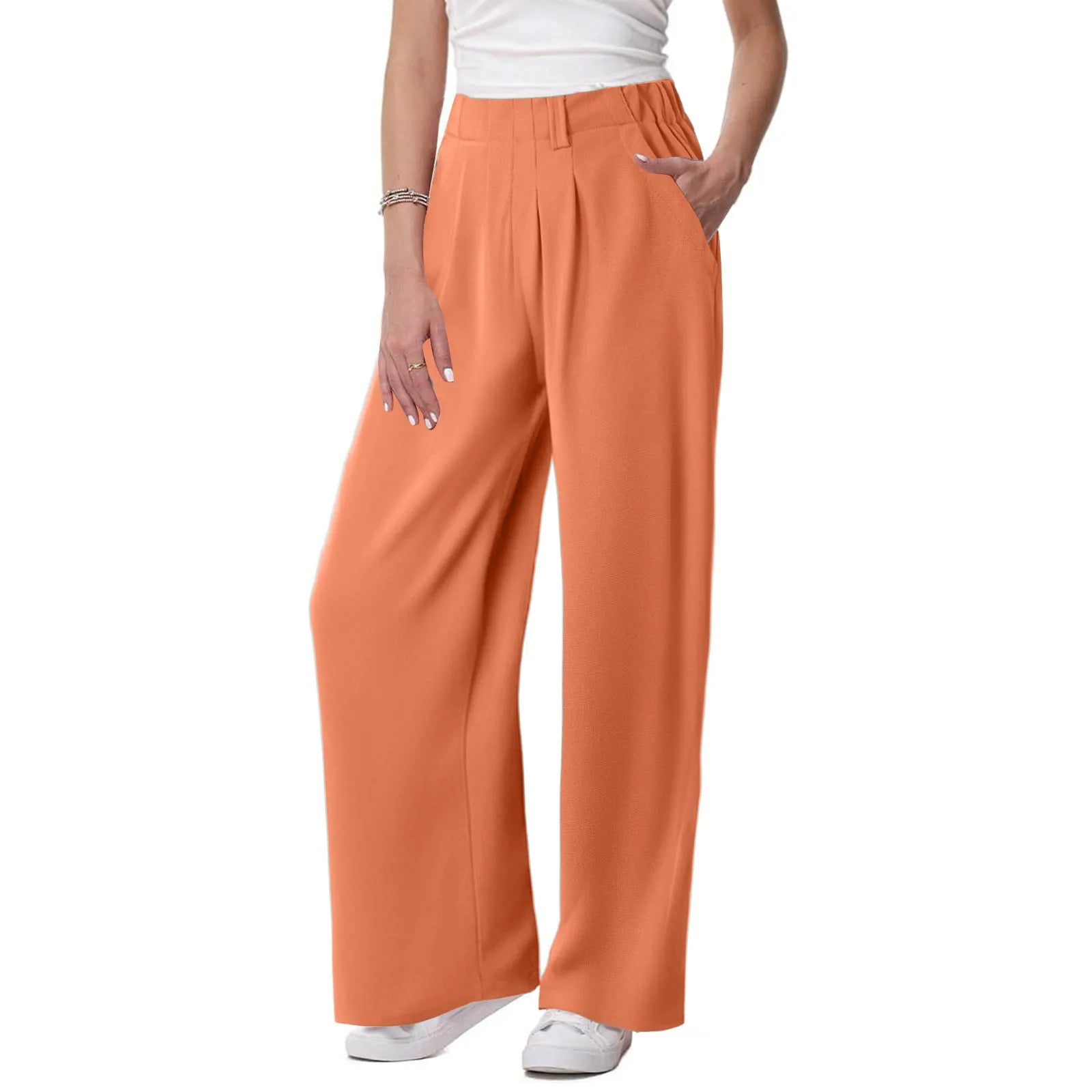 Womens Solid Color Straight Tube Loose Stretch Yoga Pants with Pockets Streetwear Waffle Palazzo Pants Women Joggers Baggy Pants