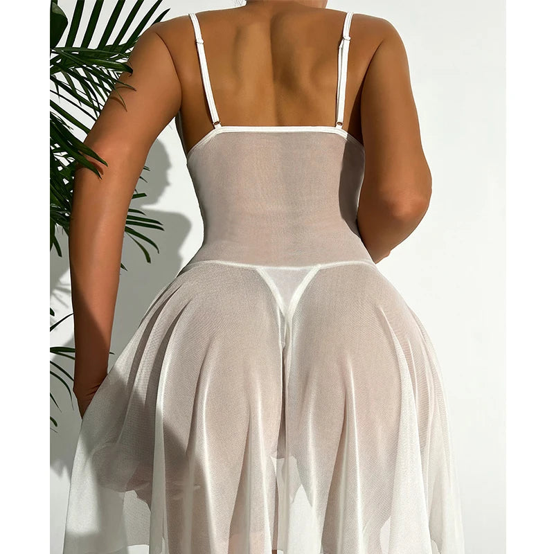 Summer Fantasia Sheer Lace Suspender Babydoll Corset Chemise – Erotic Sleepwear