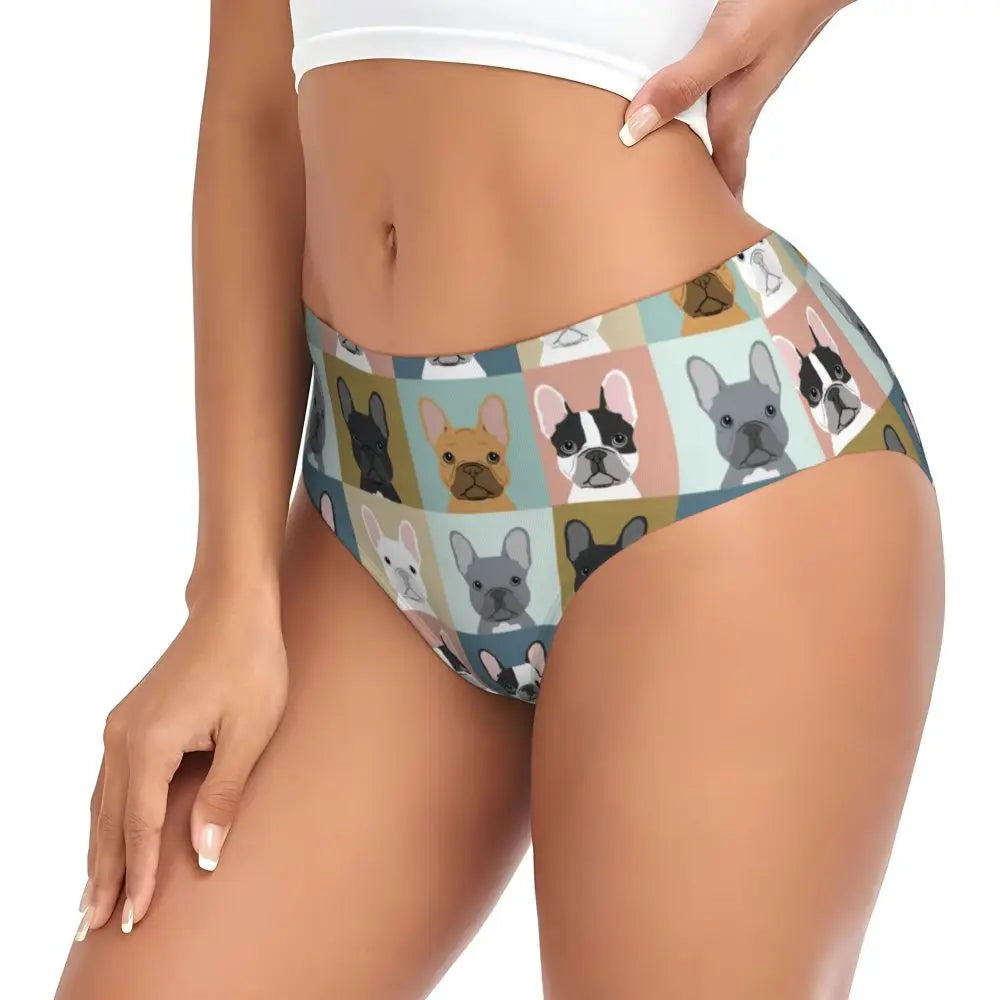 Custom Womens French Bulldog Christmas Santa Claus Brief Panties Female Stretch Underwear Underpants