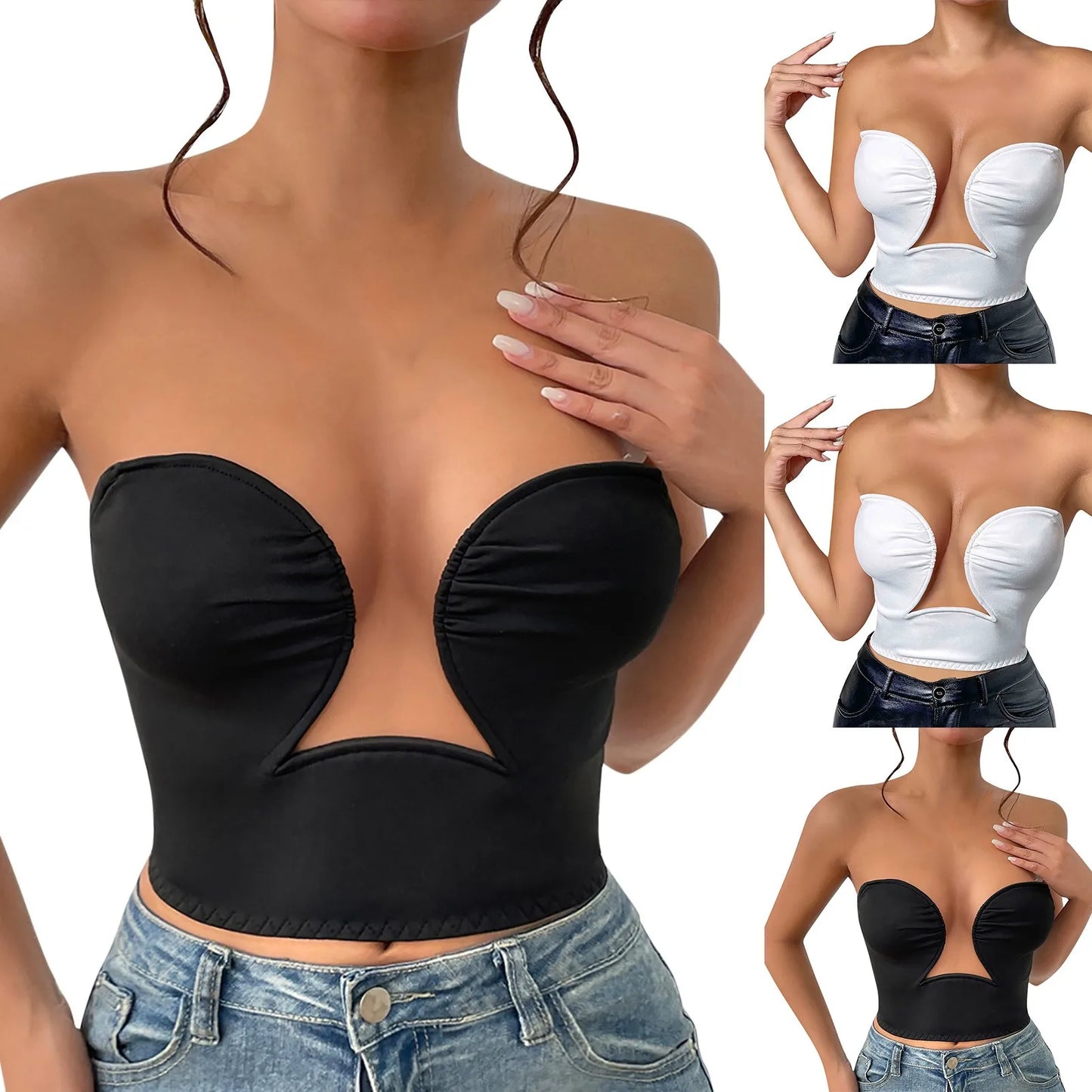 Strapless U-Shaped Invisible Adhesive Plunge Bra Women Reusable Strapless Backless Breast Lifting Push Up Dress Underwear