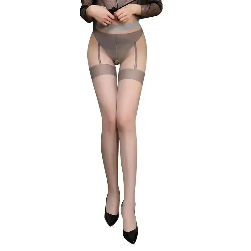Black Fishnet Thigh-High Stockings with Built-In Stripe Elastic Garter Belt – Sexy Sheer Tights