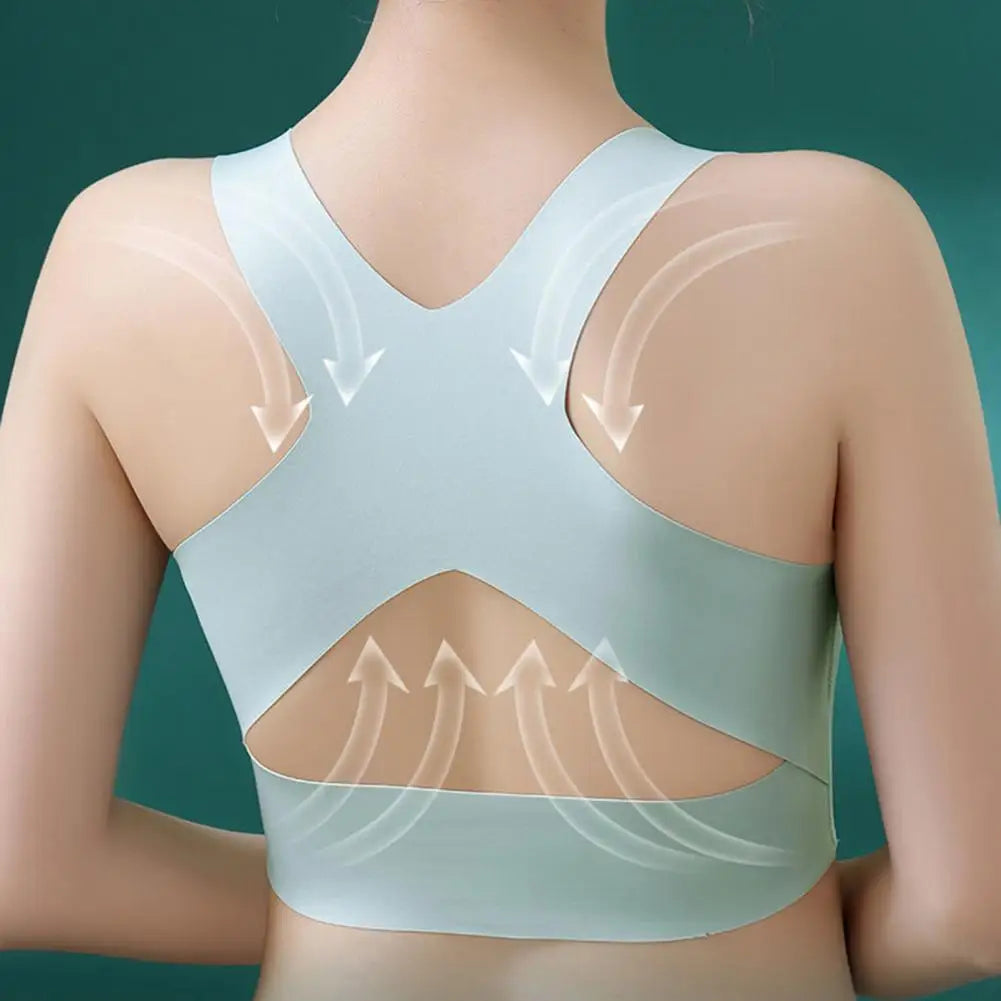 Front-Closure Wireless Posture Support Sports Bra – Breathable Cross-Back Comfort Underwear
