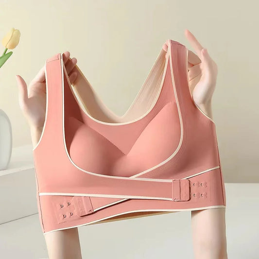 Plus-Size Front-Closure Seamless Wireless Sports Bra – Adjustable Thin Cup with Gathered Beautiful Back Support