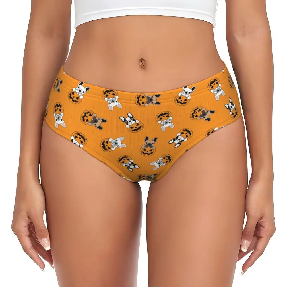 Custom Womens French Bulldog Christmas Santa Claus Brief Panties Female Stretch Underwear Underpants