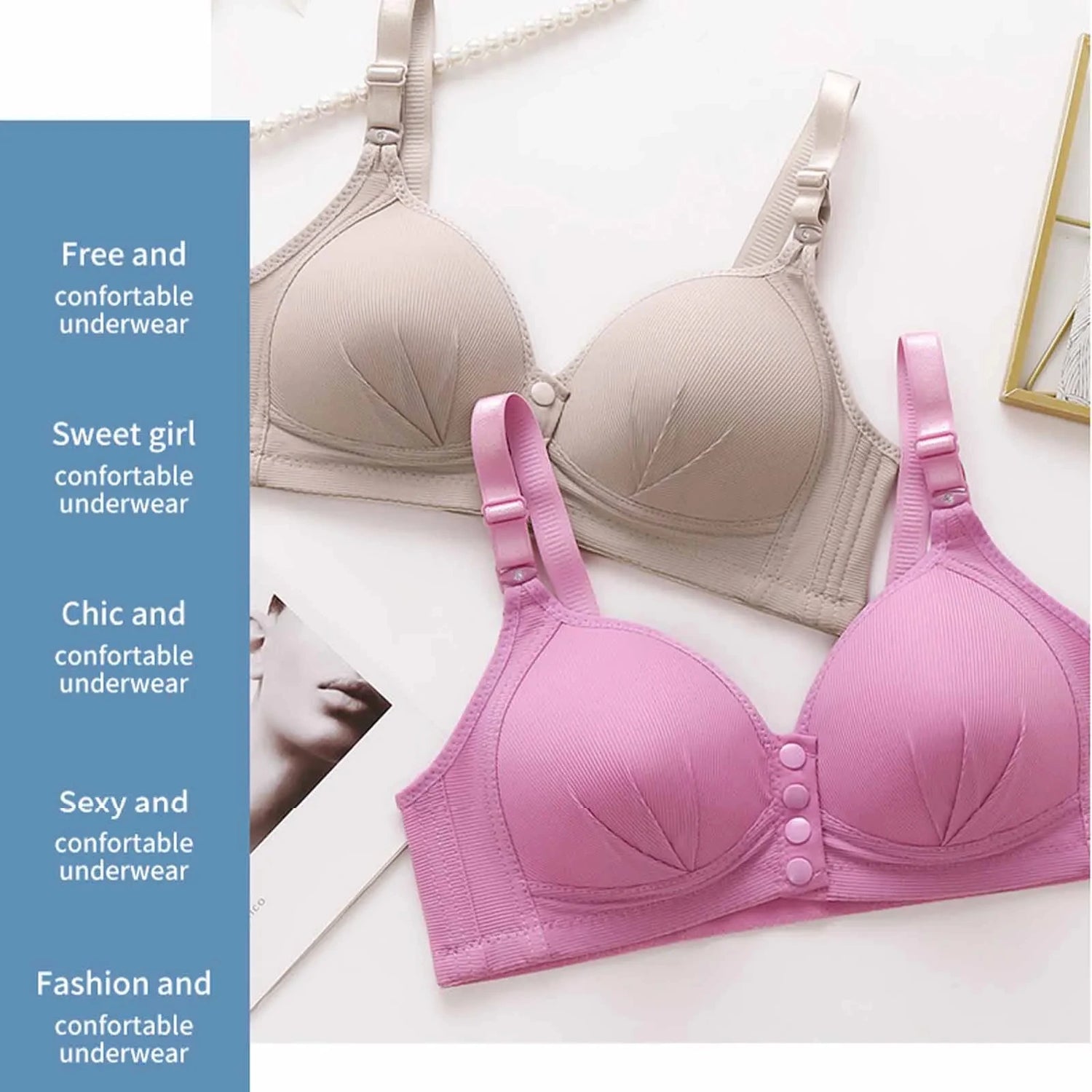 Plus-Size Front-Closure Push-Up Bra for Mature Women – Adjustable Thin Cups, Breathable Comfort Underwear