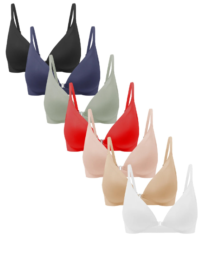 Women's Wireless Front Closure Push-Up Bras - 7 Pack Colored Seamless T-Shirt Lingerie with Removable Padding