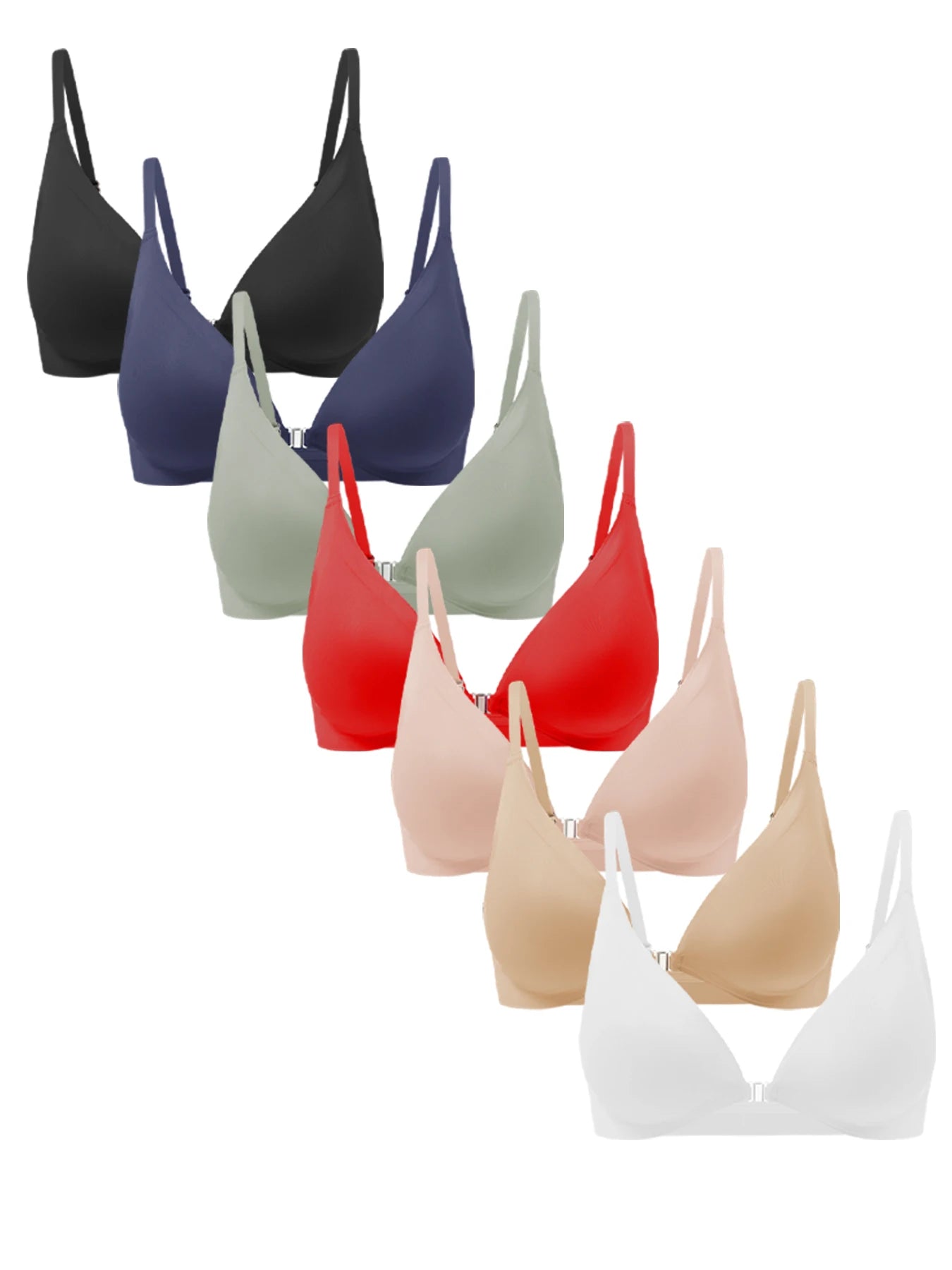 Women's Wireless Front Closure Push-Up Bras - 7 Pack Colored Seamless T-Shirt Lingerie with Removable Padding