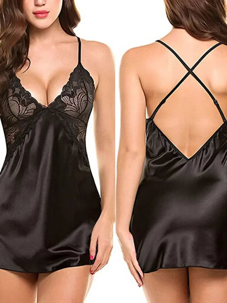 Sexy Lingerie Underwear Hollow Out Skirt Side High Fork Nightdress Pajama Dress Set Exotic Nightgown For Women Erotic Fun Dress