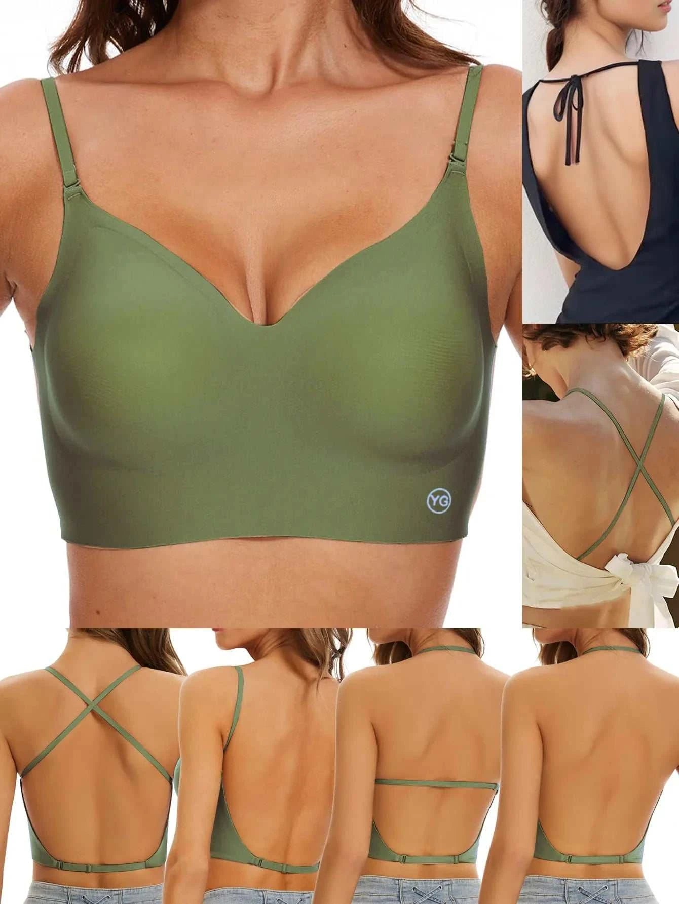 Women Invisible Bra Deep U Plunge Bras Backless Top for Dresses Sexy Lingerie with Transparent Strap Push Up Strapless Underwea