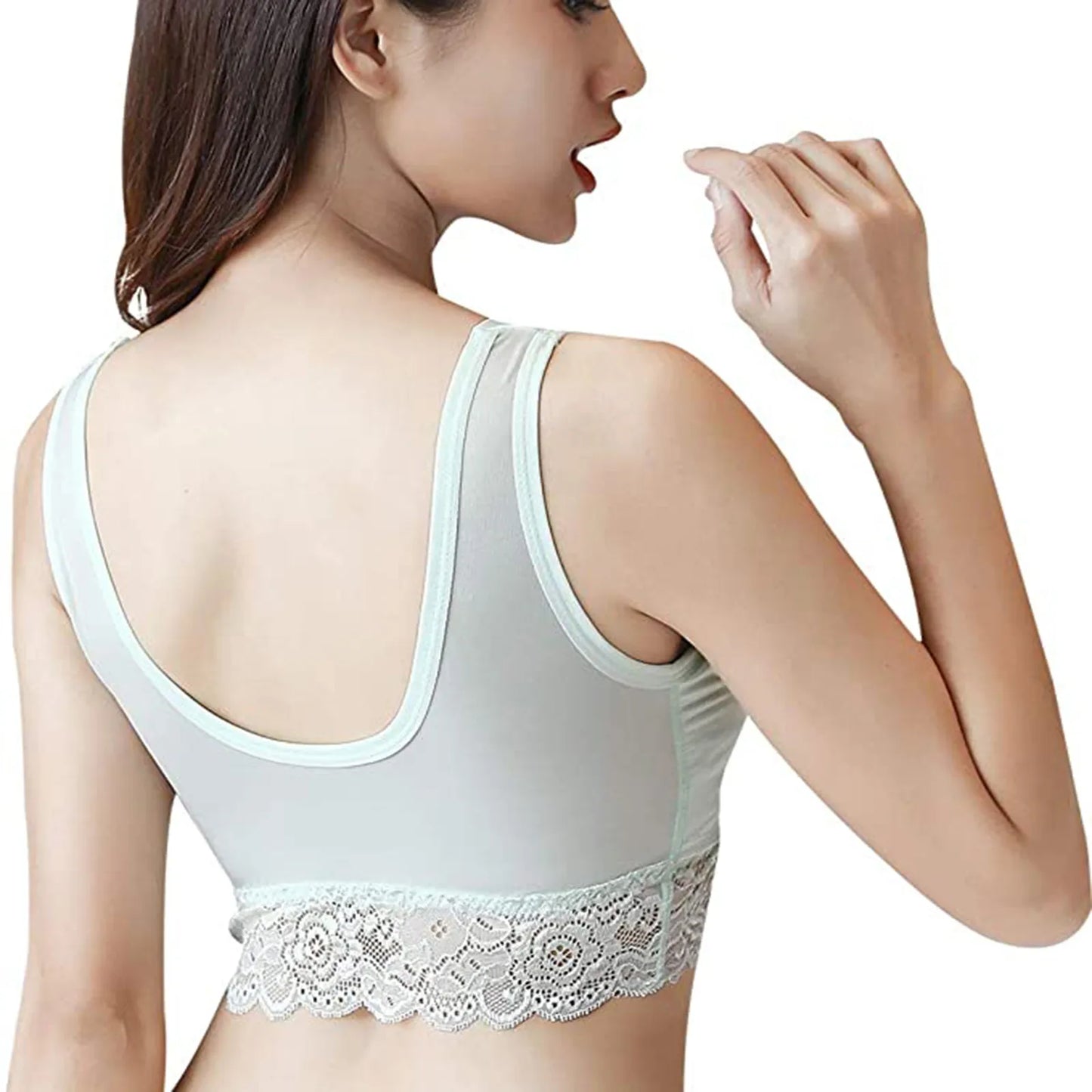 Push Up Vest Bras for Women Posture Corrector Gathered Bra without Steel Ring Front Closure Floral Embroidery Lace Bra Underwear