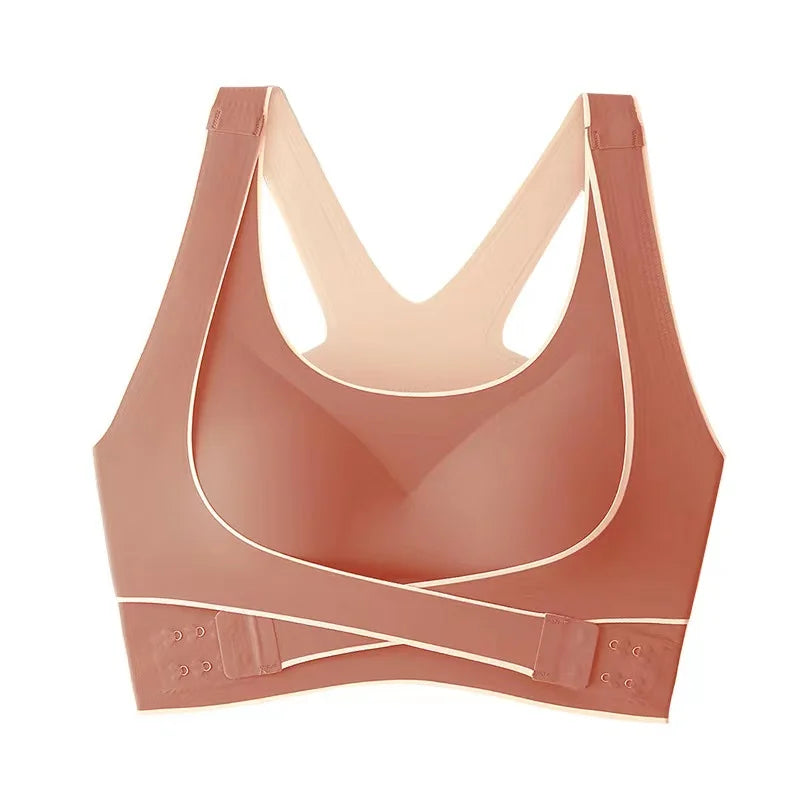 Plus-Size Front-Closure Seamless Wireless Sports Bra – Adjustable Thin Cup with Gathered Beautiful Back Support