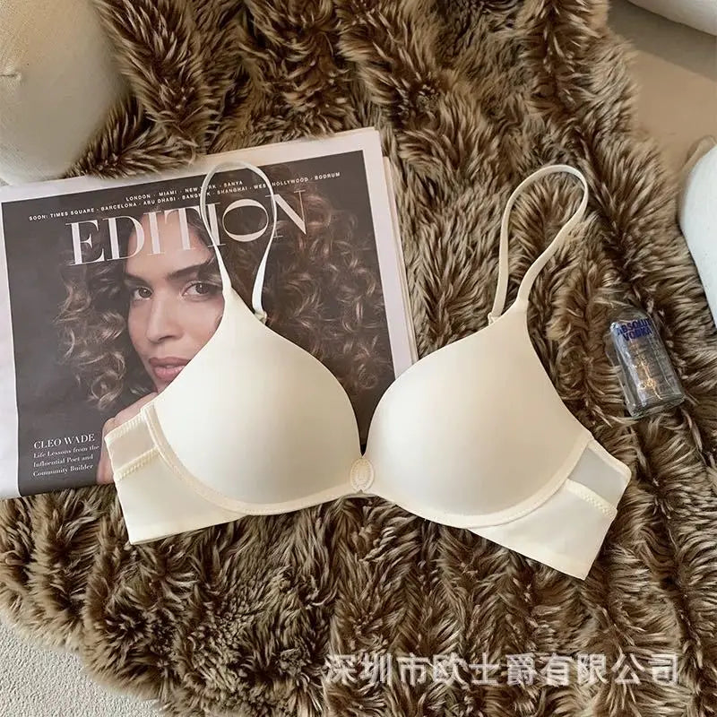 Women's Seamless Vest, Comfortable Gathering Side Folding Bra  Front-buttoned Underwear