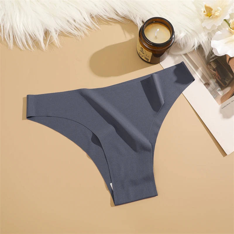 FINETOO 3Pcs Ultra-thin Seamless Silk Underwear Women's Panties Sexy Low-Waist Stretch Bikini Solid Color Briefs Lingerie XS-XXL
