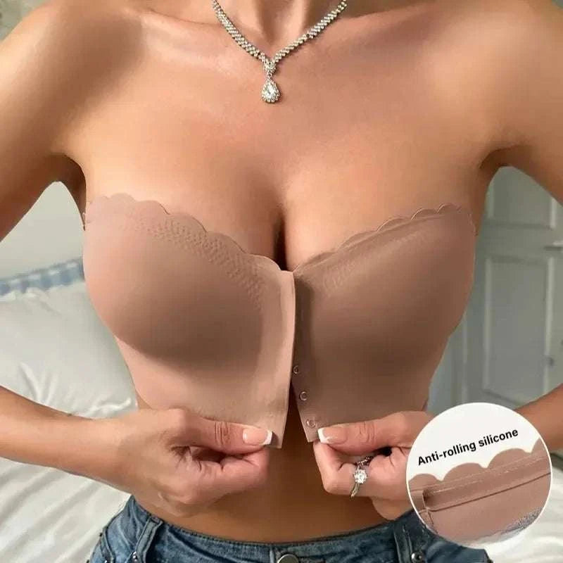 Front Button Underwear Bra No Underwire Smooth Breathable Comfortable Solid Color Gathering No Trace Invisible Women Underwear