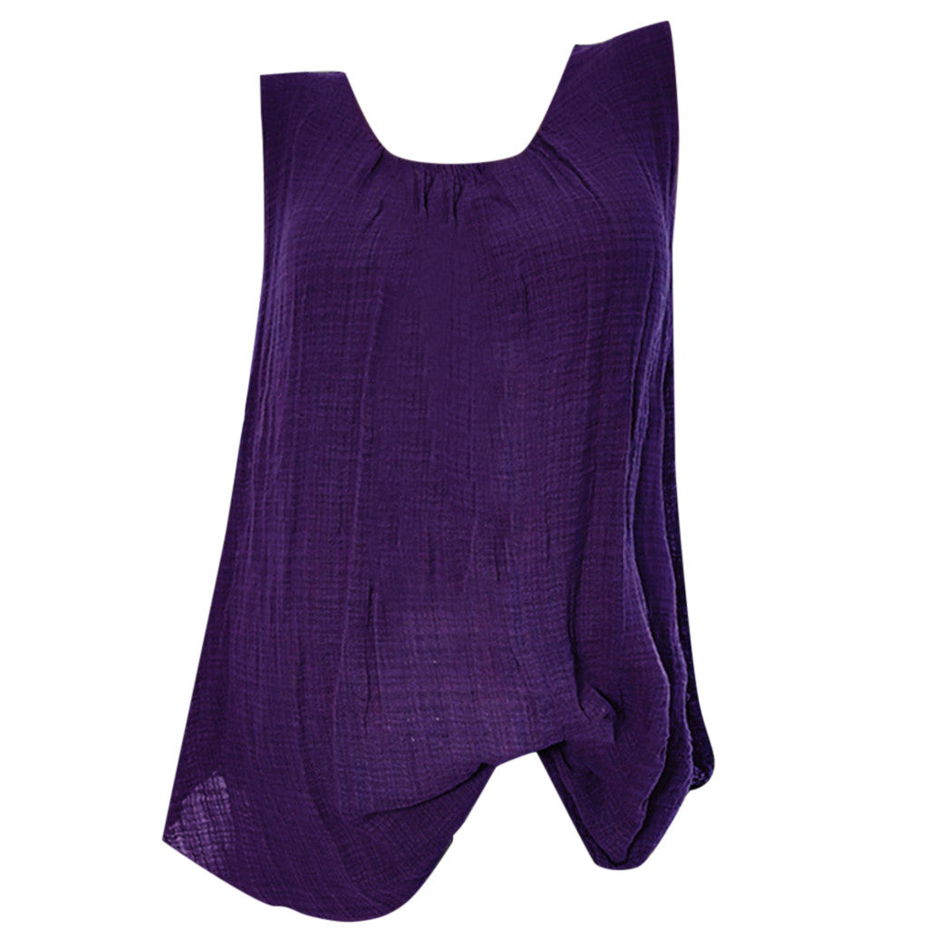 Plus Size Cotton Linen Sleeveless Baggy Tank Top – Casual U-Neck Summer Vest Blouse for Women
