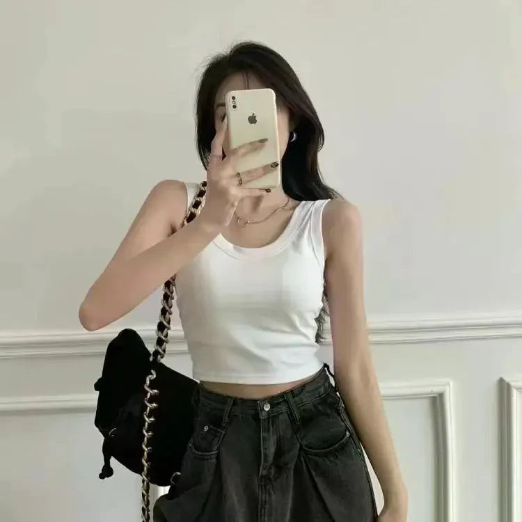 Women's Vest One-Piece No Steel Ring Cotton Chest Pad Wide Shoulder Sports Yoga Vest Underwear Black White Bra Tank Top Women