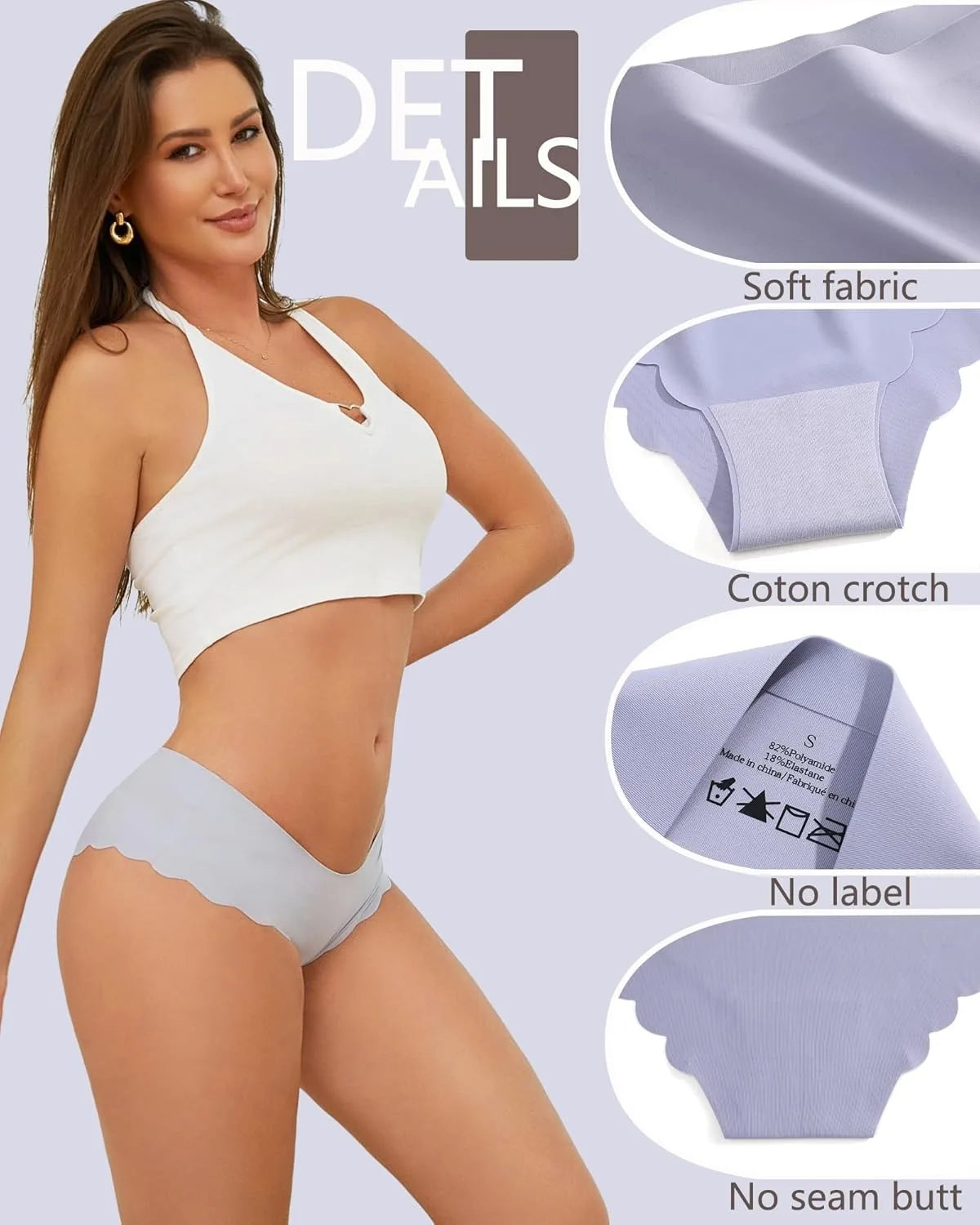 THE SEA Seamless Underwear for Women Cheeky Low Rise Scalloped Edge Hipster No Show Bikini Panties S-XL