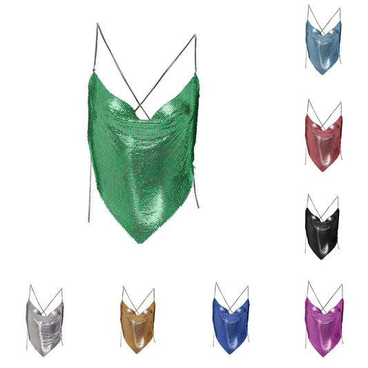 Women's Fashion Sequin Camisole Carnival Swing Neck Single Breasted Sexy Cropped Tops Hot Girls Hip Hop Backless Tank Tops