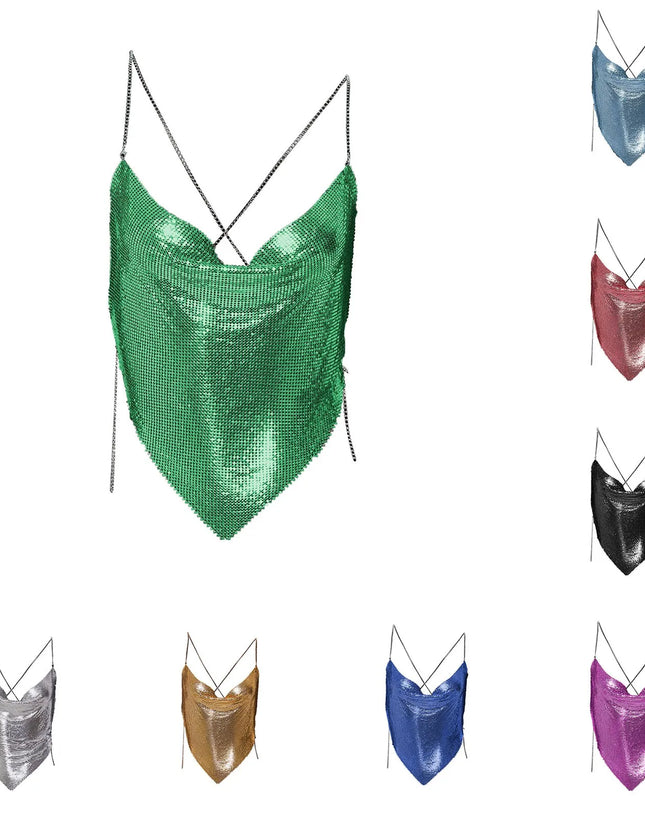 Women's Fashion Sequin Camisole Carnival Swing Neck Single Breasted Sexy Cropped Tops Hot Girls Hip Hop Backless Tank Tops
