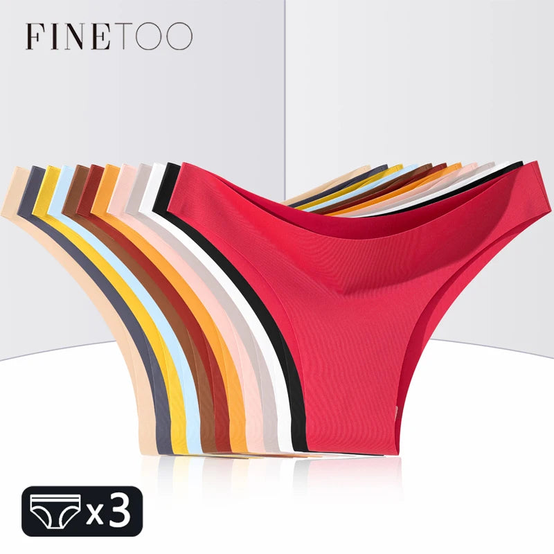 FINETOO 3Pcs Ultra-thin Seamless Silk Underwear Women's Panties Sexy Low-Waist Stretch Bikini Solid Color Briefs Lingerie XS-XXL